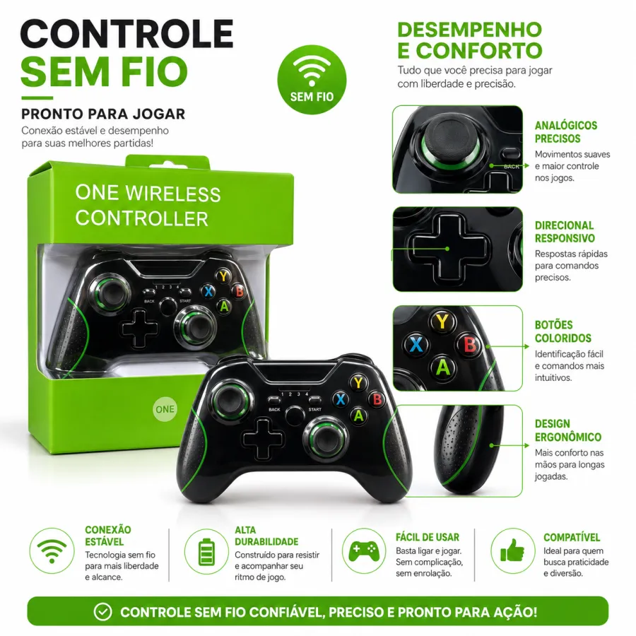 无线游戏手柄，适用于Xbox One，黑色，舒适握持，精准控制