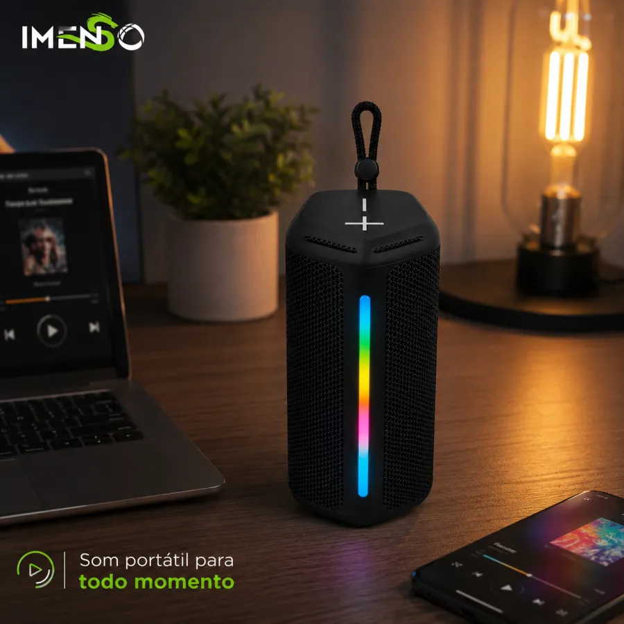 IMENSO便携彩色无线音箱 IMS-S1001，蓝牙音响，带LED灯，黑色