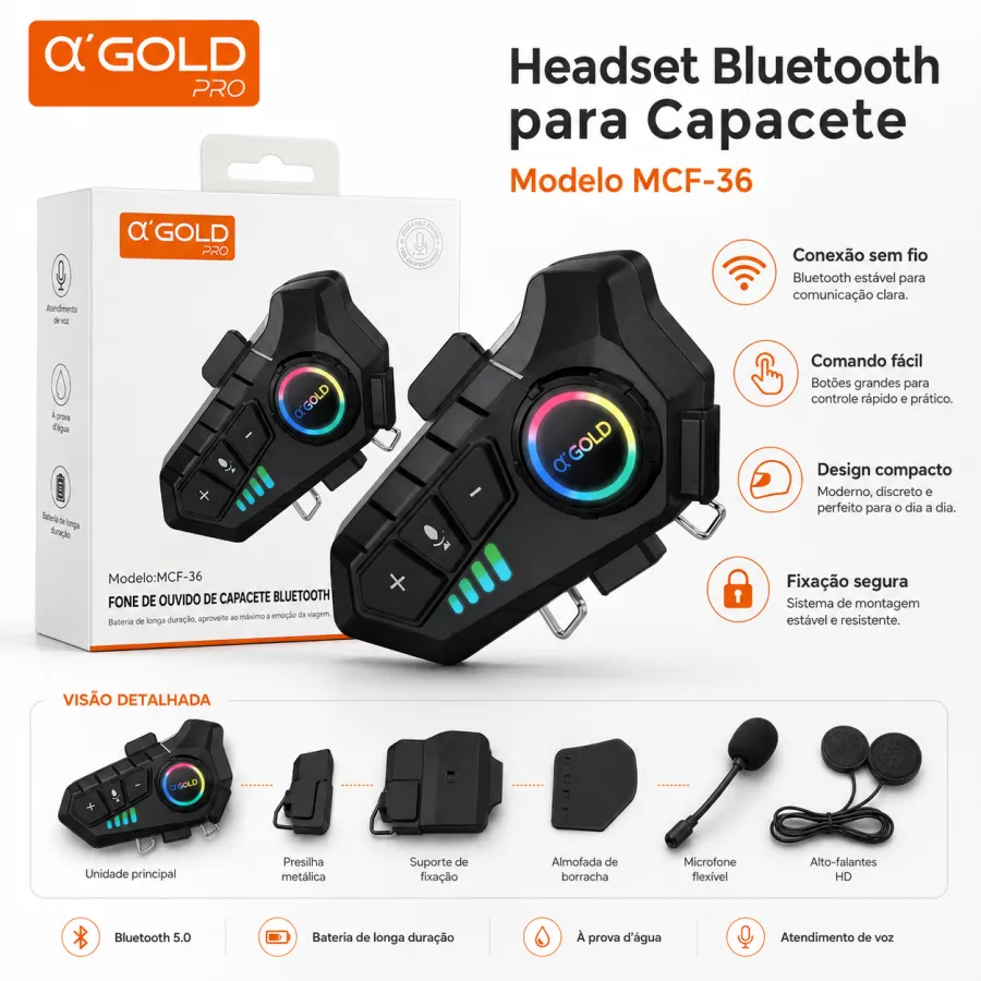 αGold MCF-36 蓝牙耳机，带RGB灯效，便携式设计，适用于多种设备