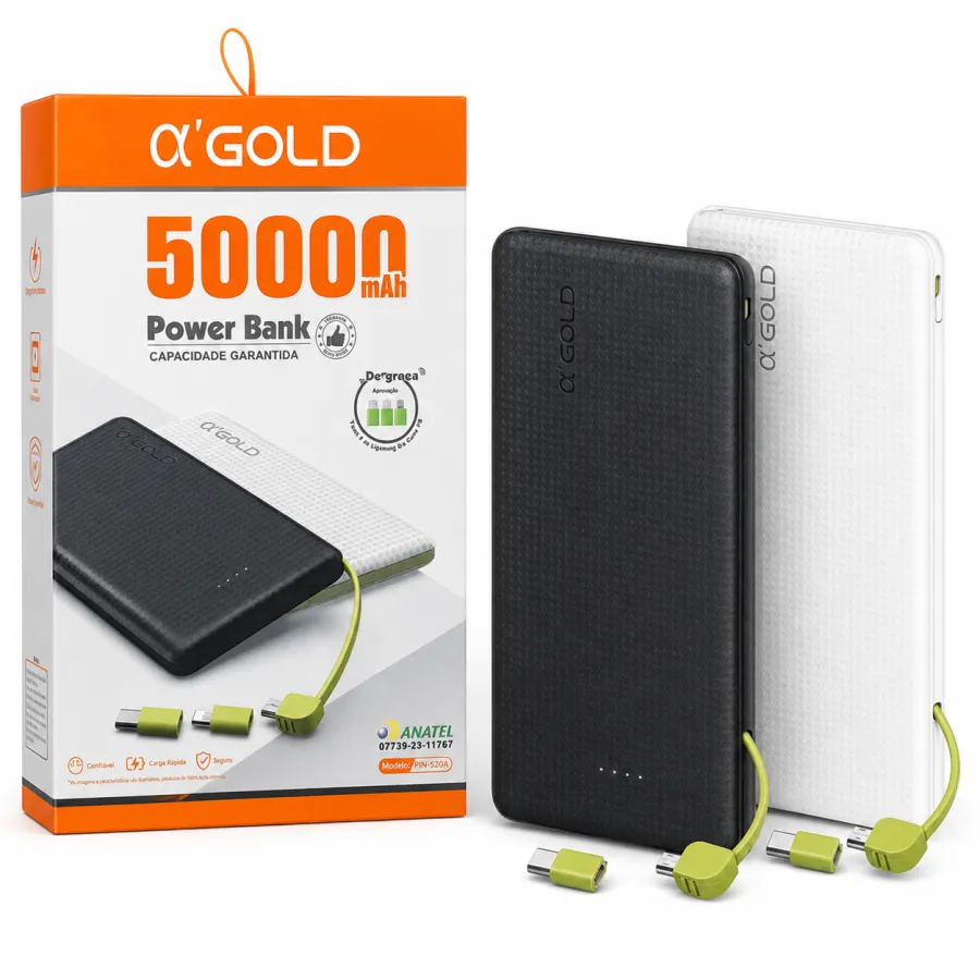 α GOLD 5000mAh移动电源，便携式充电宝，适用于手机和平板