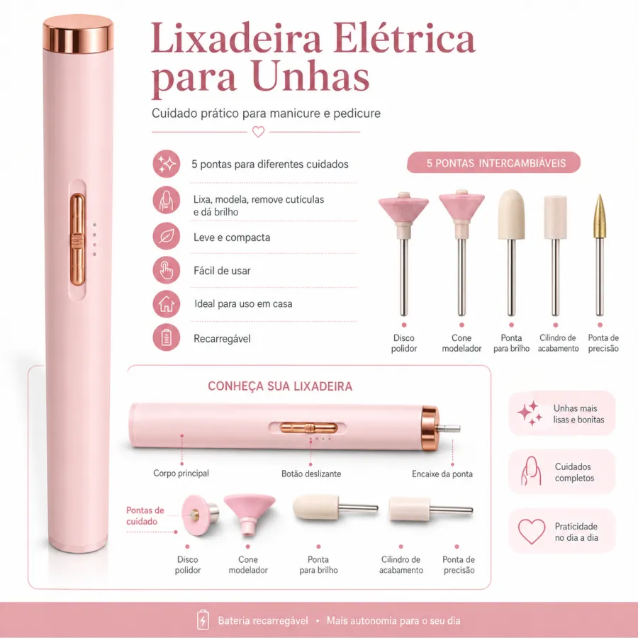美甲工具 便携式指甲修整器 LED灯设计 粉色