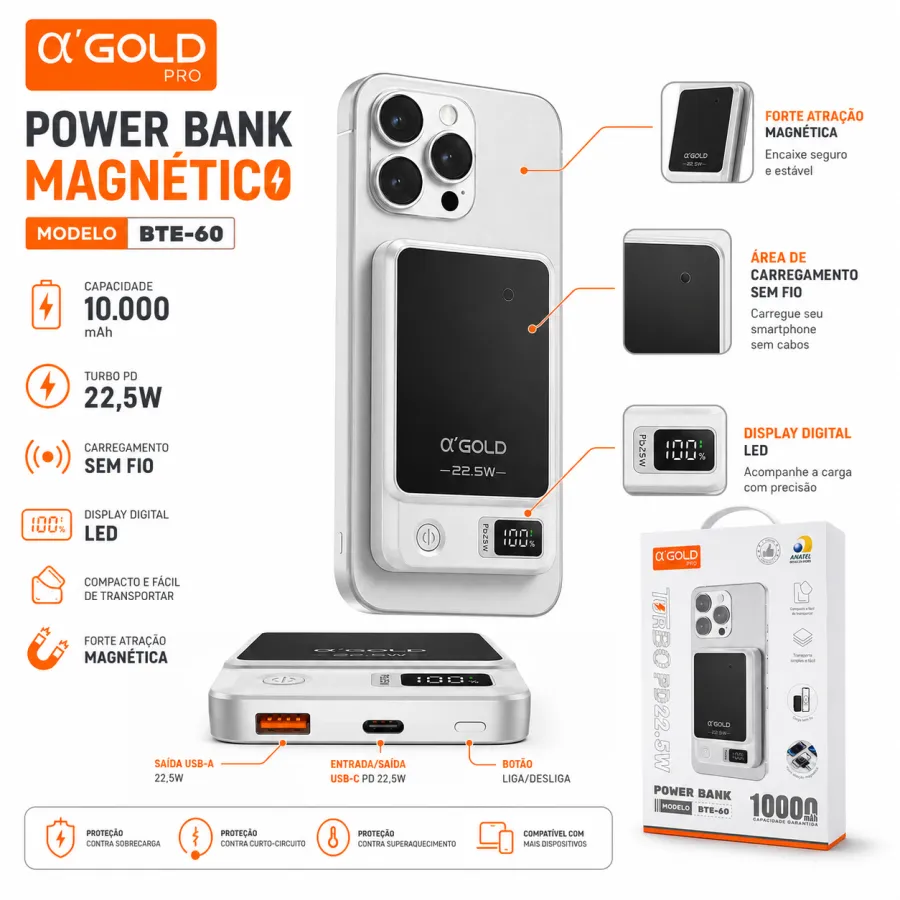 α GOLD PRO移动电源 BTE-60 10000mAh 快速充电 银色