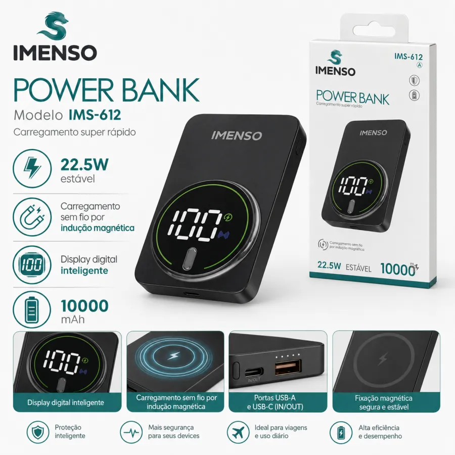 IMENSO移动电源 10000mAh 22.5W快充 黑色