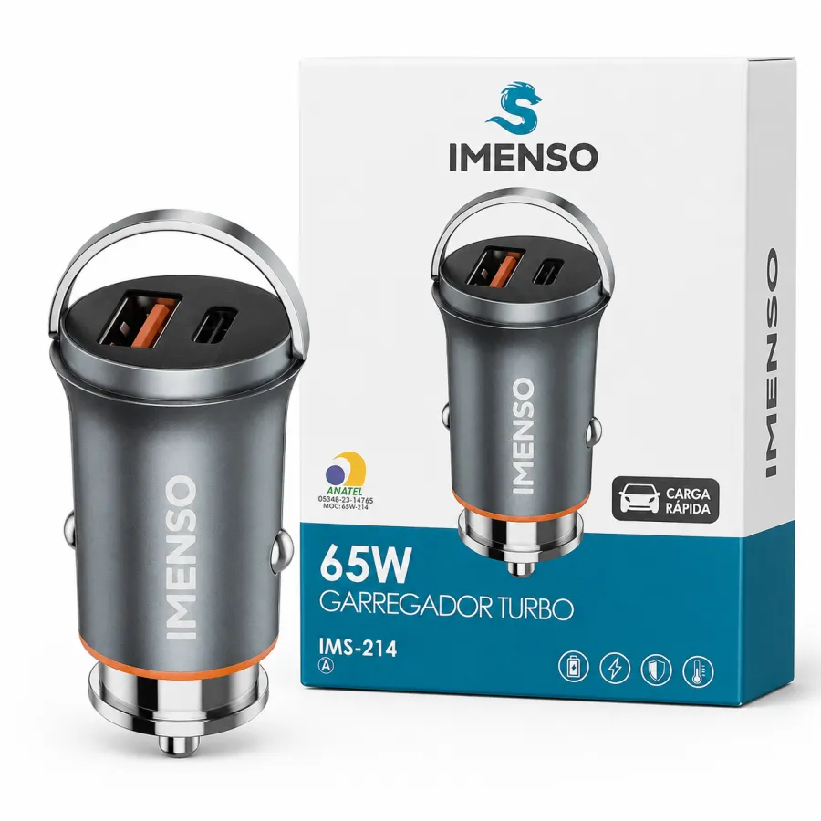 IMENSO 65W车载充电器，快速充电，双USB接口，型号IMS-214