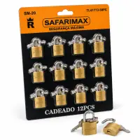 SAFARIMAX 12个装黄铜挂锁，安全锁具，适用于多种场合