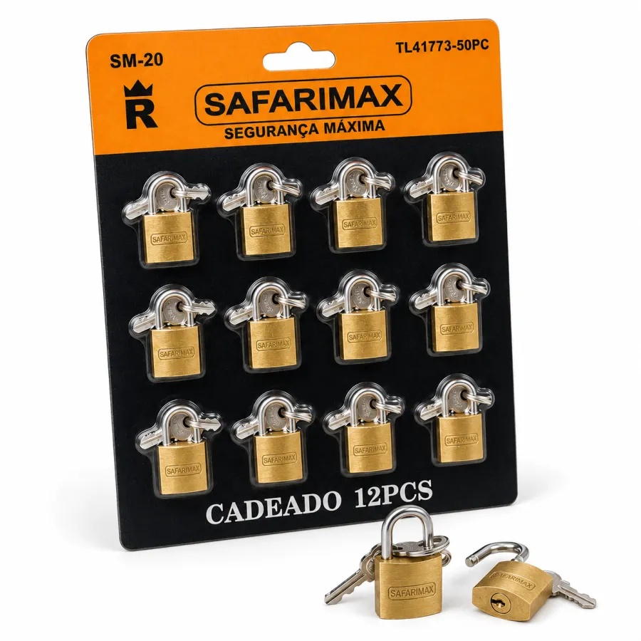 SAFARIMAX 12个装黄铜挂锁，安全锁具，适用于多种场合