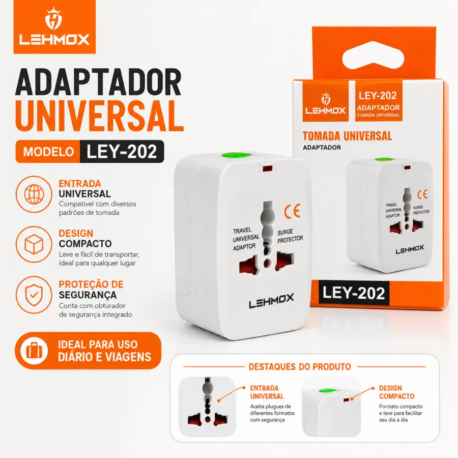 LEHMAX LEY-202 通用插头适配器，适用于多种国家，便携设计