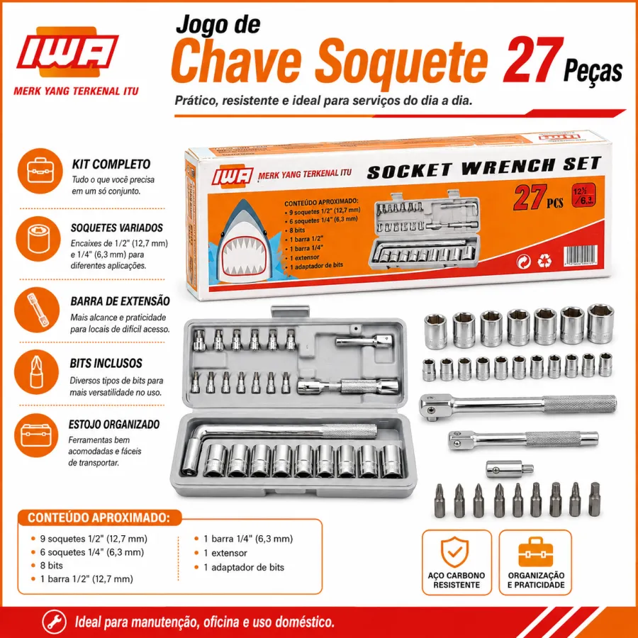 IWA 27件套扳手工具套装，包含多种规格，适用于各种维修需求