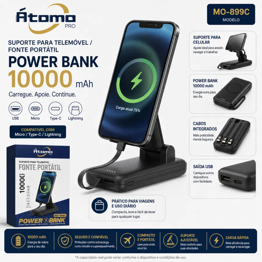 手机支架充电器，Power Bank，10000mAh，便携式，适用于各种手机