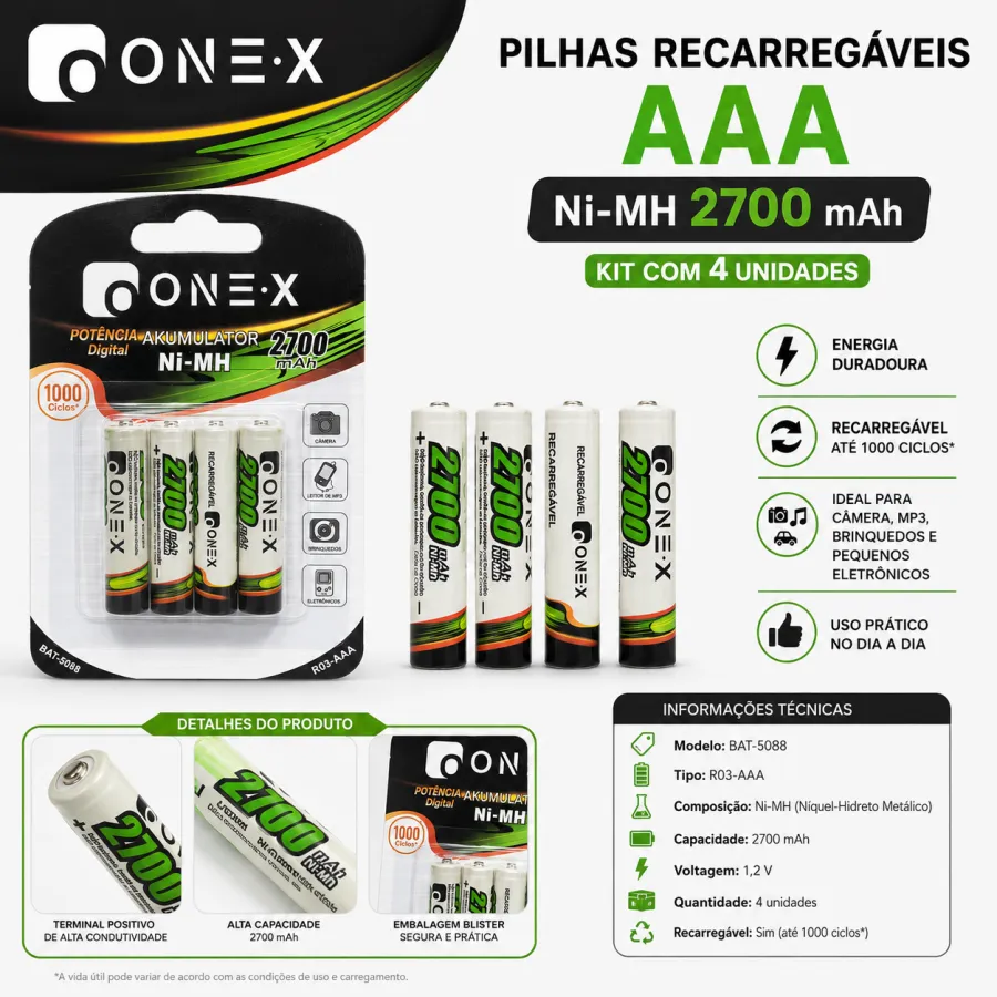 ONEX 2700mAh Ni-MH充电电池 4节装