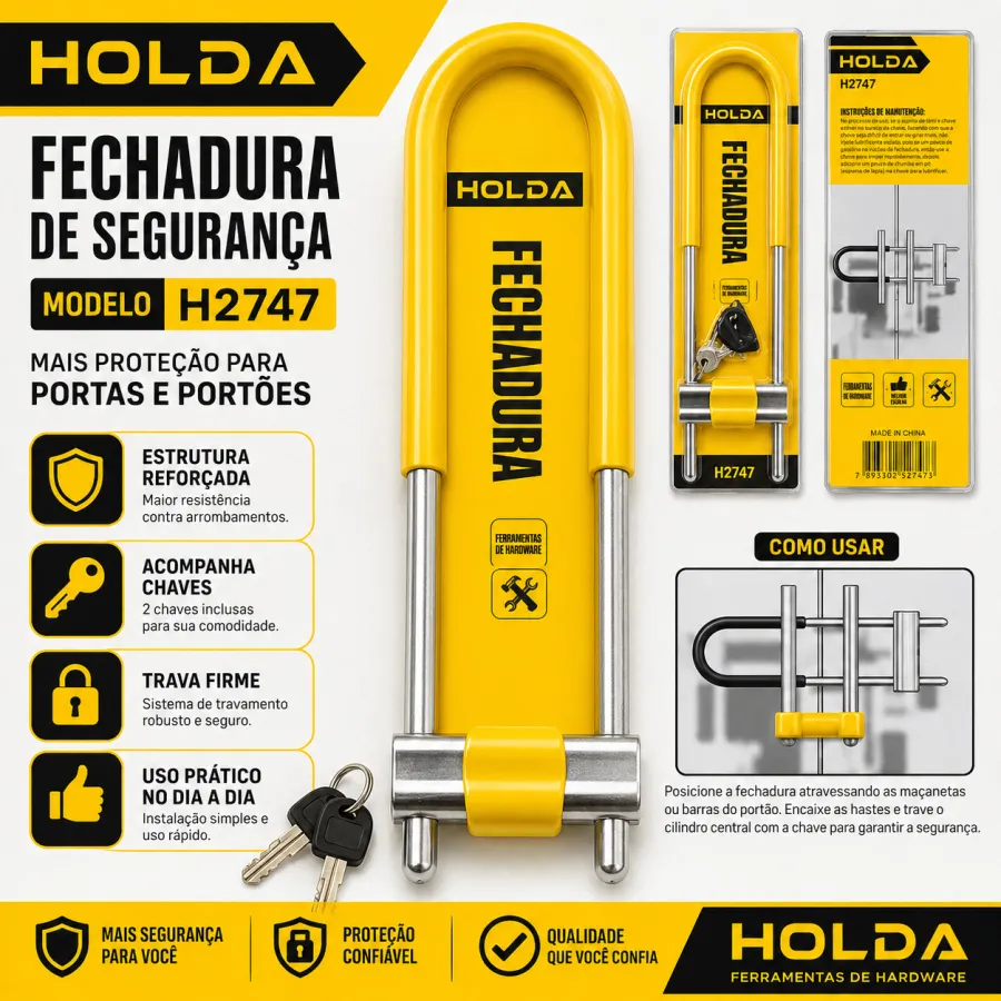 HOLDAR通用防盗锁 H2747，黄色，坚固耐用，适用于各种场合