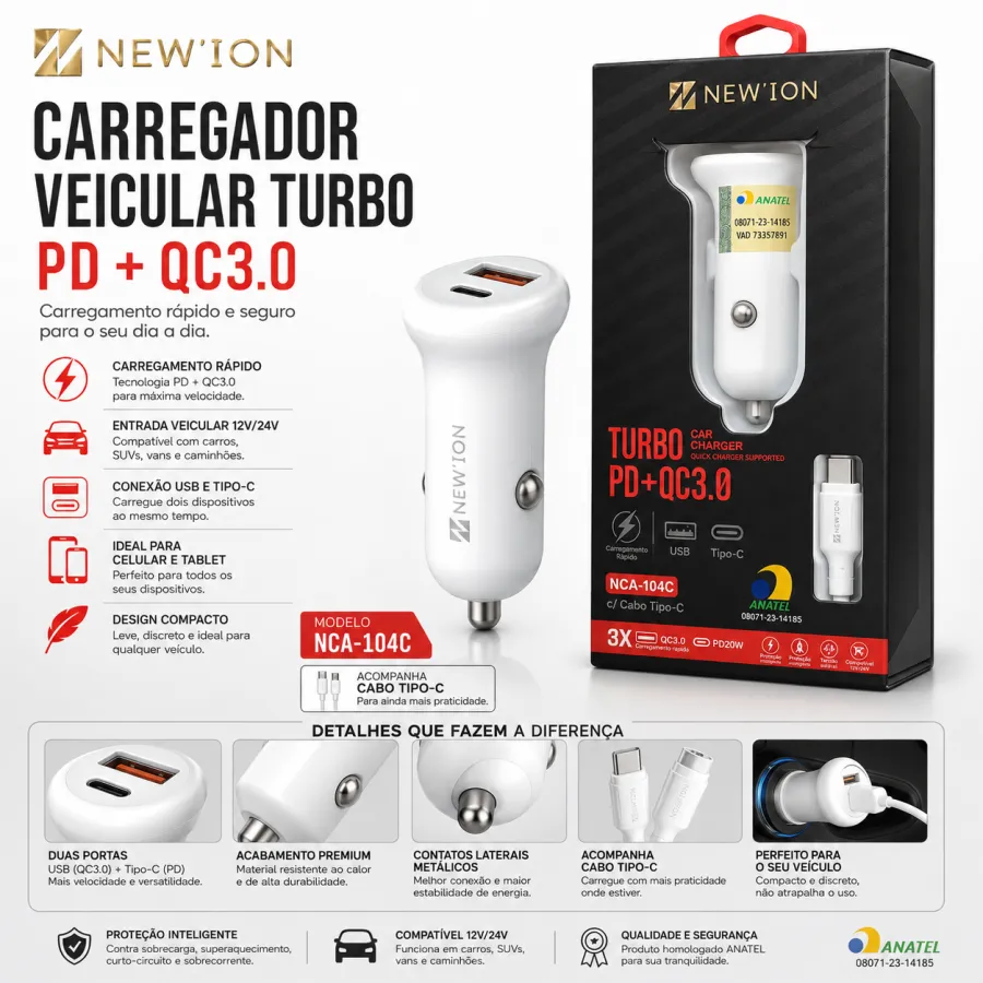 NEWION车载充电器 Turbo PD+QC3.0 适用于快速充电