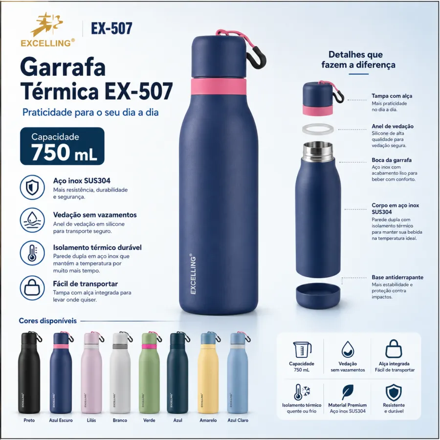 EXCELLING 运动水壶 750ml 紫色 隔热保温