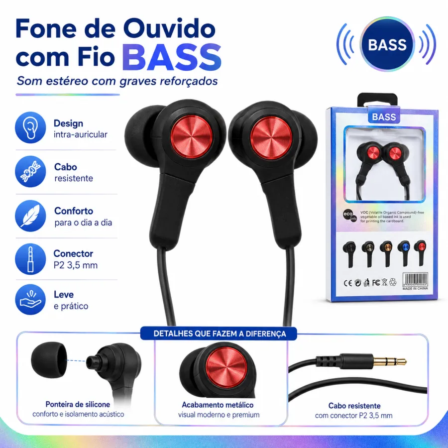 BASS有线耳机，环保材料，四种颜色可选，适用于各种设备