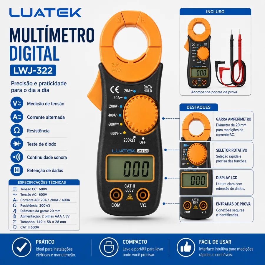 LUATEK数字万用表，型号UM28，测量电压、电流、阻抗，便携式设计