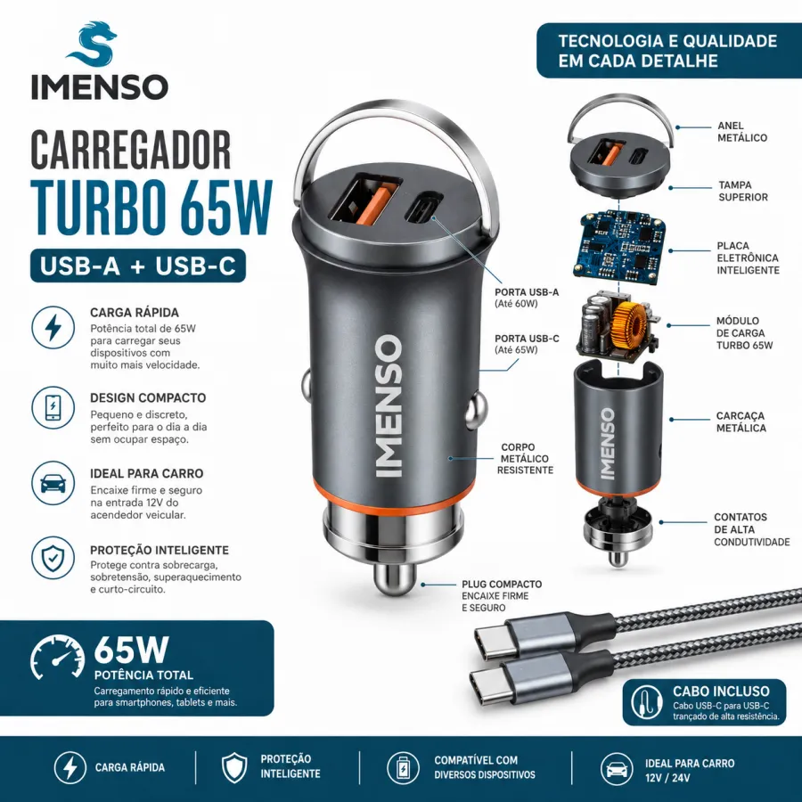 IMENSO 65W快充车载充电器，双接口，型号IMS-214C