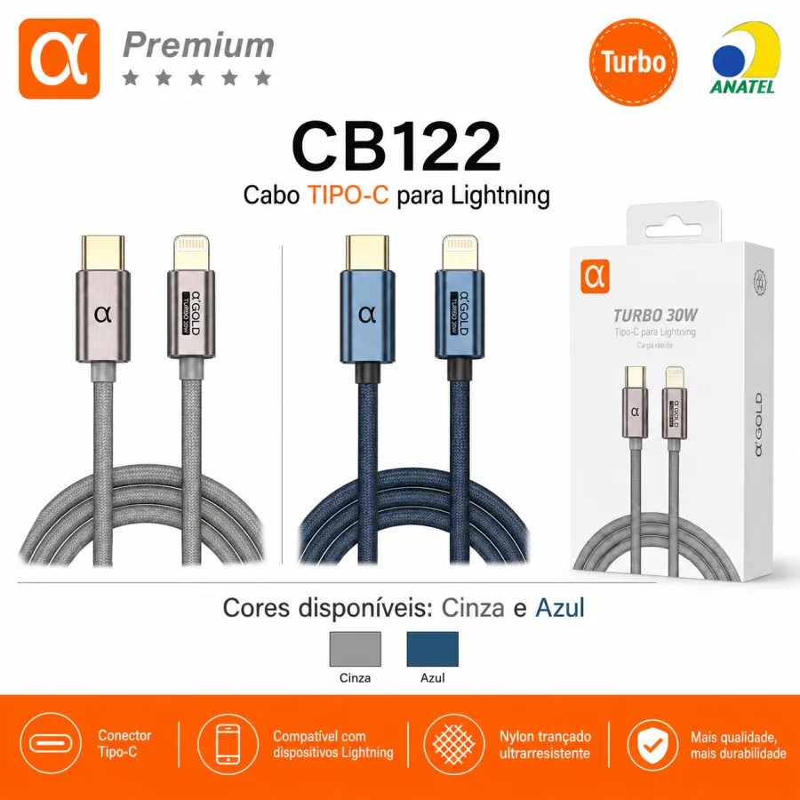 Premium α品牌CB122 TIPO-C转IOS数据线 30W快充 适用于苹果设备