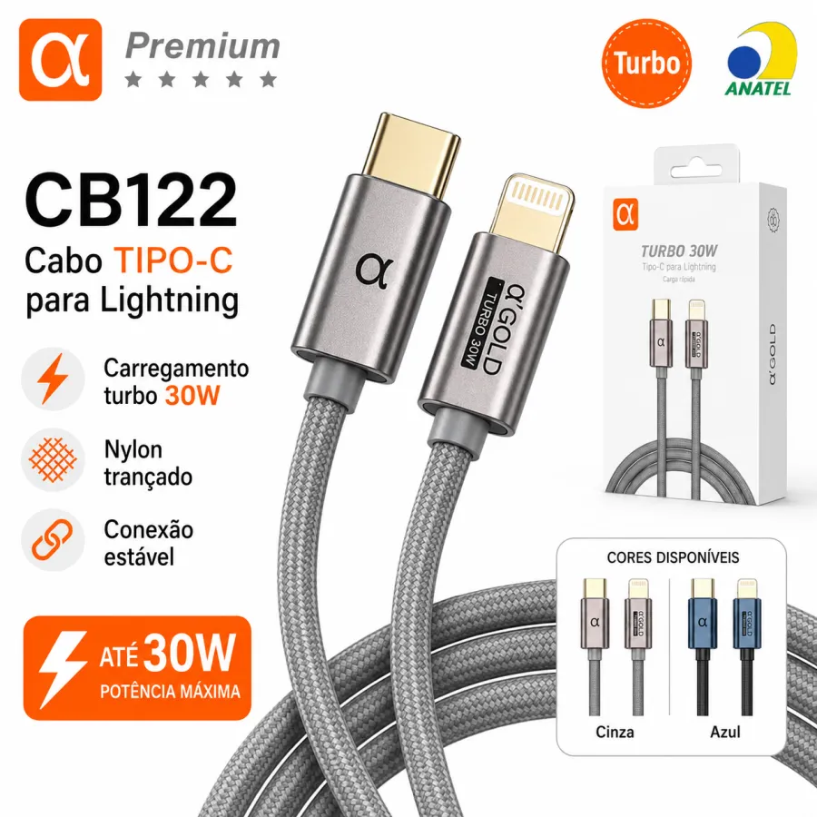 Premium α品牌CB122 TIPO-C转IOS数据线 30W快充 适用于苹果设备