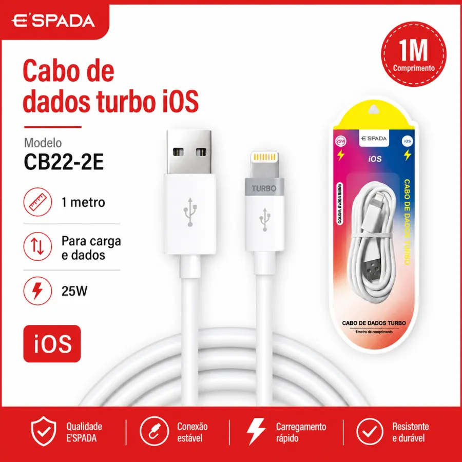ESPADA CB22-2E 1米 iOS快充数据线，适用于充电和数据传输