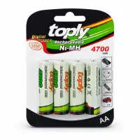 Toply 充电电池 AA 4700mAh 4节装，适用于数码产品