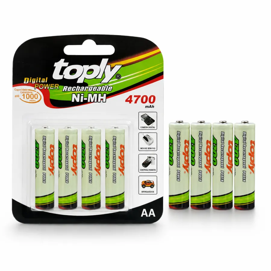 Toply 充电电池 AA 4700mAh 4节装，适用于数码产品