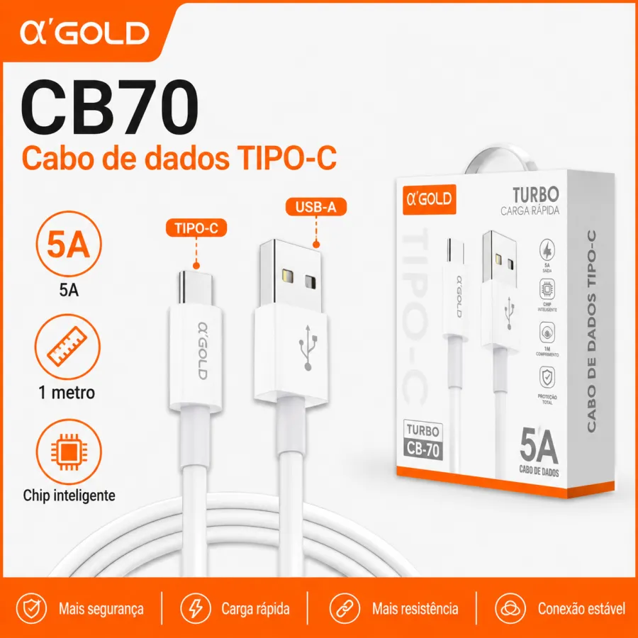 α GOLD TIPO-C数据线 5.0A 1米 智能芯片