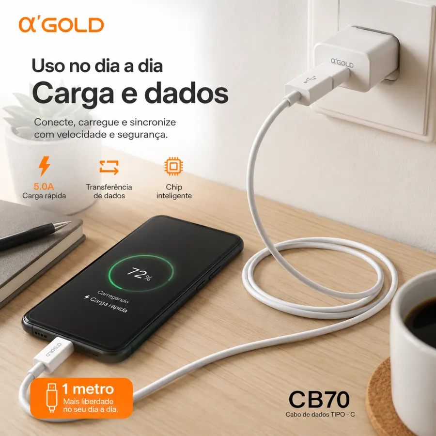 α GOLD TIPO-C数据线 5.0A 1米 智能芯片