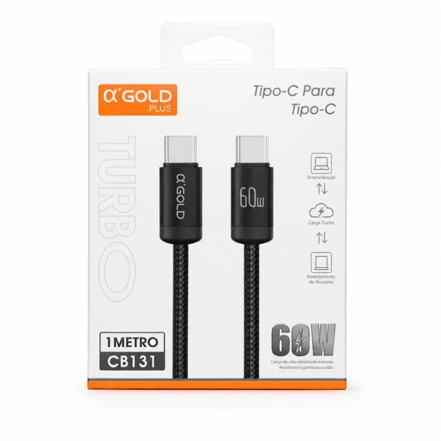 αGOLD Plus 1米60W Type-C数据线，适用于Type-C设备