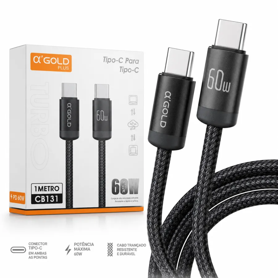 αGOLD Plus 1米60W Type-C数据线，适用于Type-C设备
