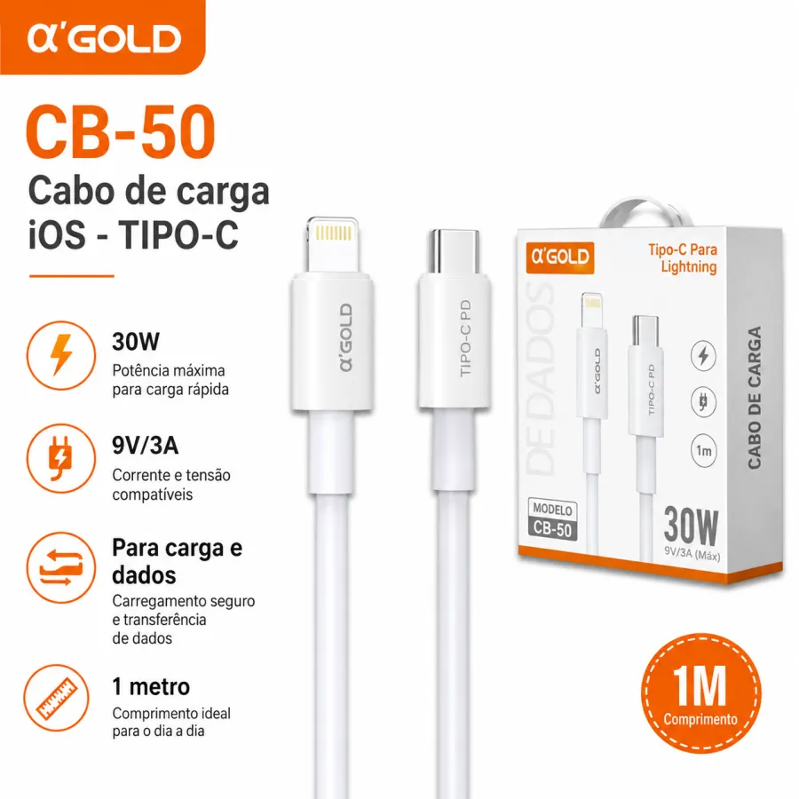 αGOLD CB-50 1米 iOS充电线，30W，9V3A，数据传输