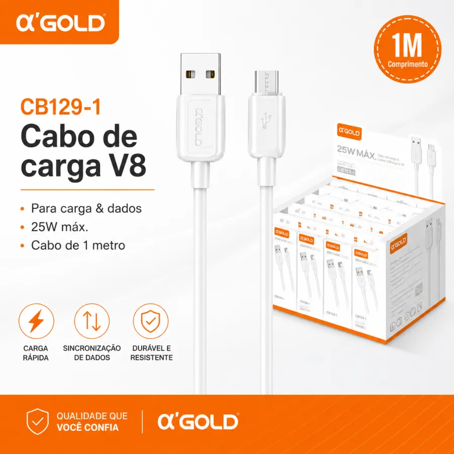 α·GOLD V8充电数据线 1米 25W快充 白色CB129-1