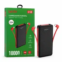 Luckku LU-538 10000mAh 便携式充电器，内置双数据线，红黑色