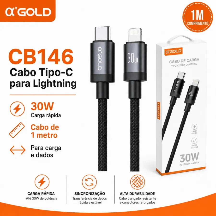 αGOLD 1米30W充电线，Type-C转Lightning，CB146