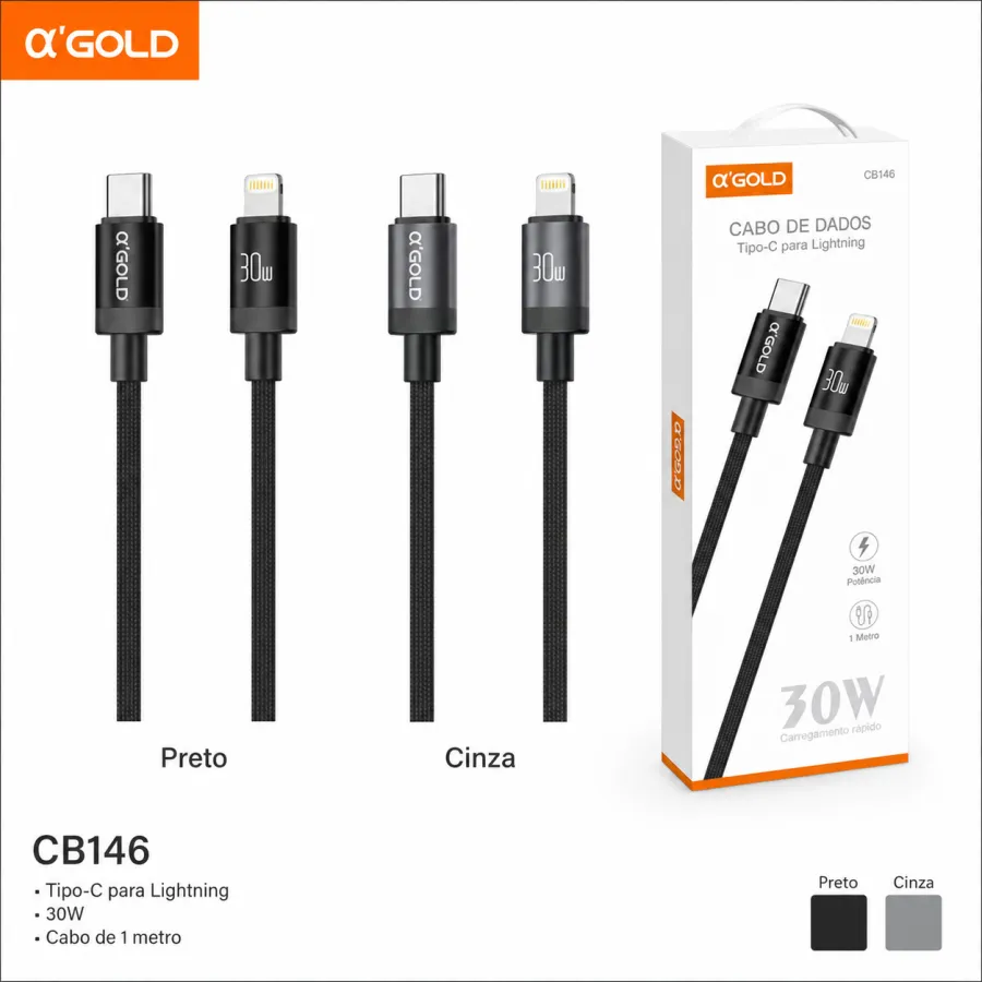 αGOLD 1米30W充电线，Type-C转Lightning，CB146