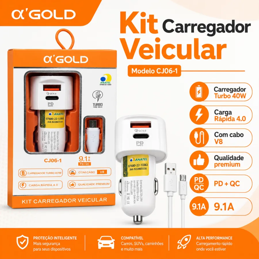 α'GOLD车载充电器 CJ06-1，带USB接口，快速充电，适用于多种设备