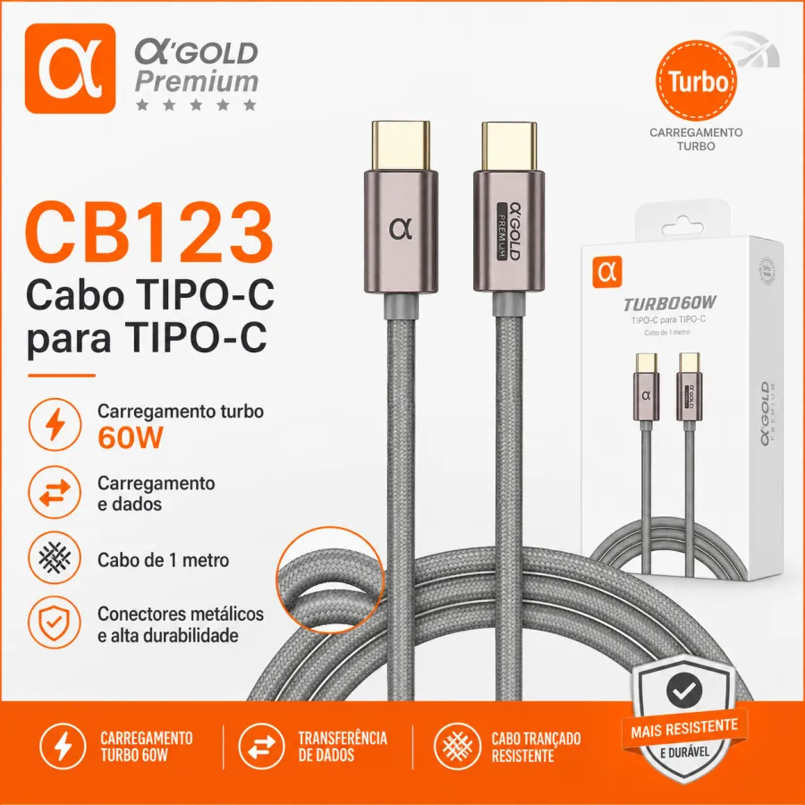 Premium 60W Turbo快充TYPE-C数据线 CB123 银色