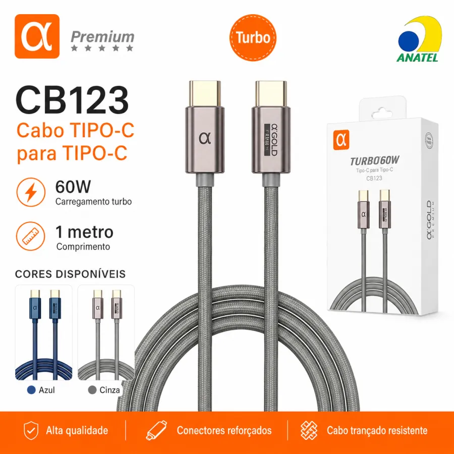 Premium 60W Turbo快充TYPE-C数据线 CB123 银色