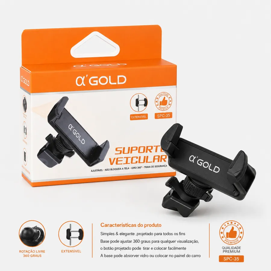 Q'GOLD汽车手机支架，适用于通用型，便捷安装，黑色
