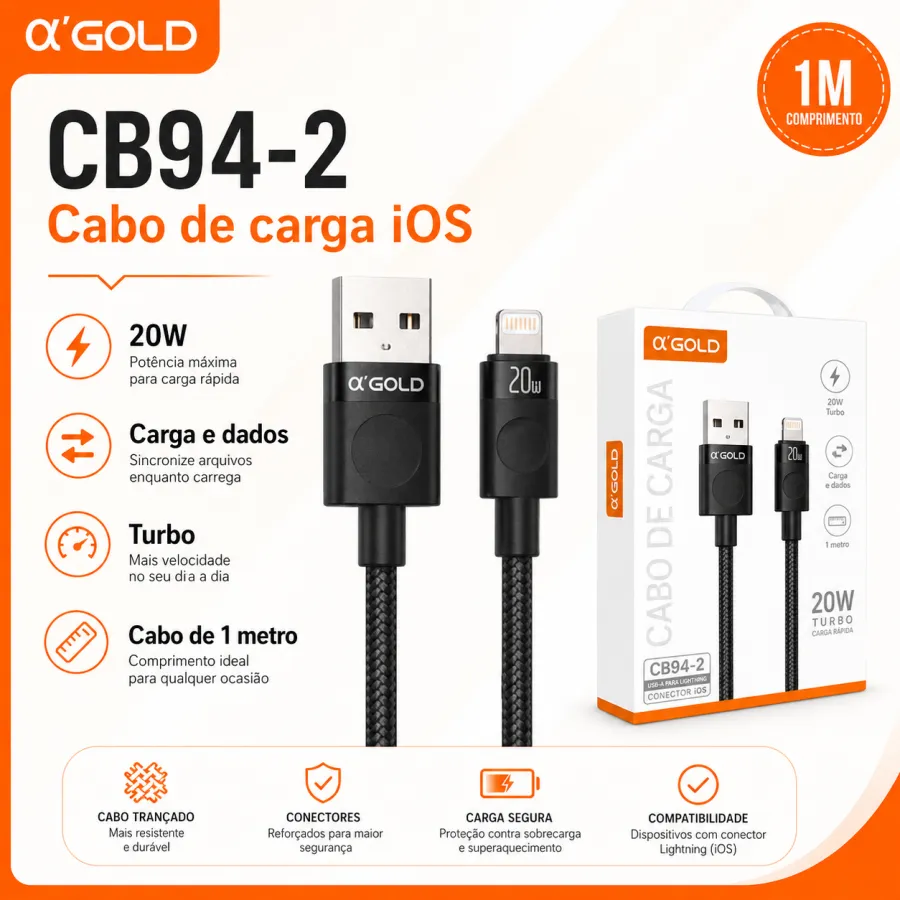 αGOLD iOS充电线 CB94-2 20W 1米 数据传输