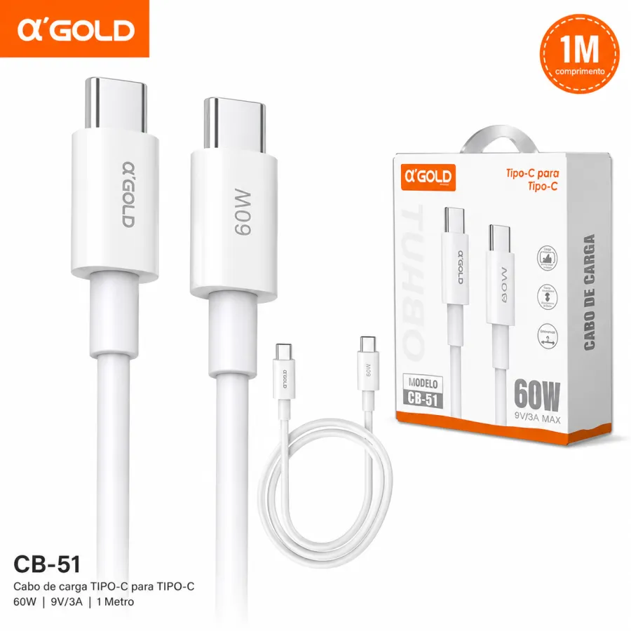 α GOLD CB-51 1米 TYPE-C充电线，9V3A，60W，适用于充电和数据传输