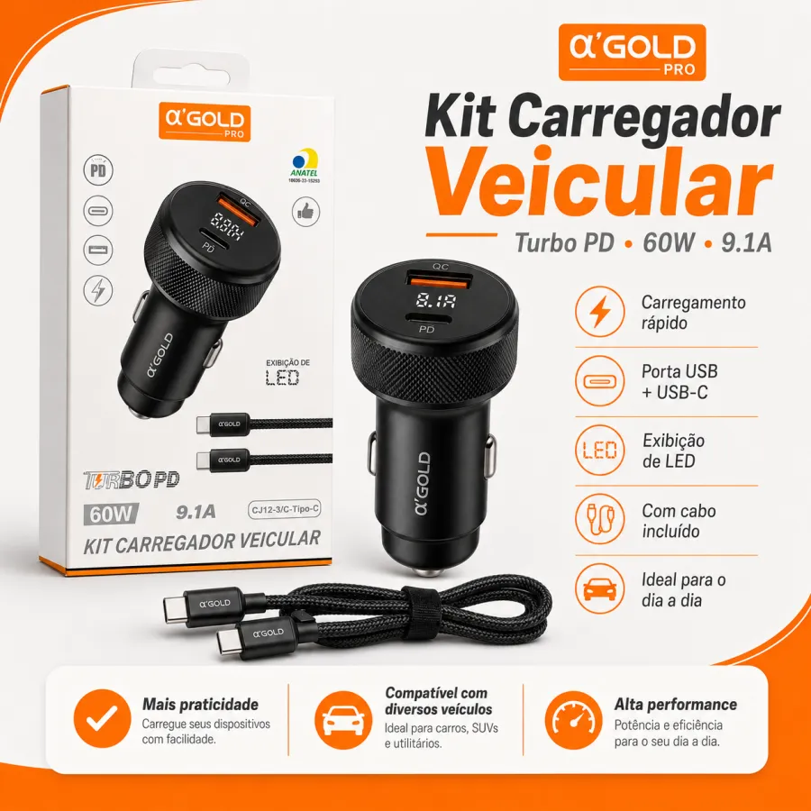 AG-GOLD车载充电器 60W 9.1A USB-C快充