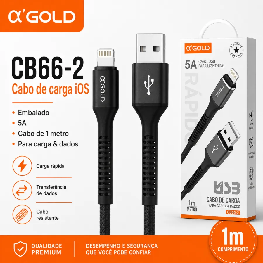 αGOLD iOS充电数据线 1米 5A 黑色 CB66-02