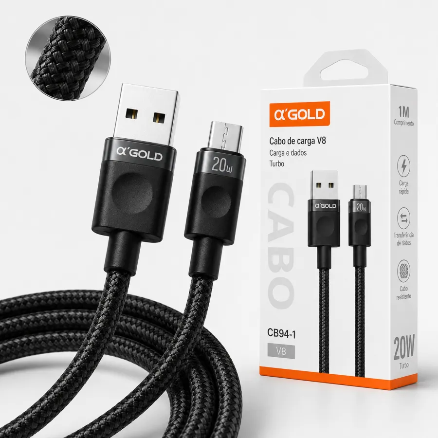 αGOLD 20W V8充电数据线 1米 黑色CB94-1