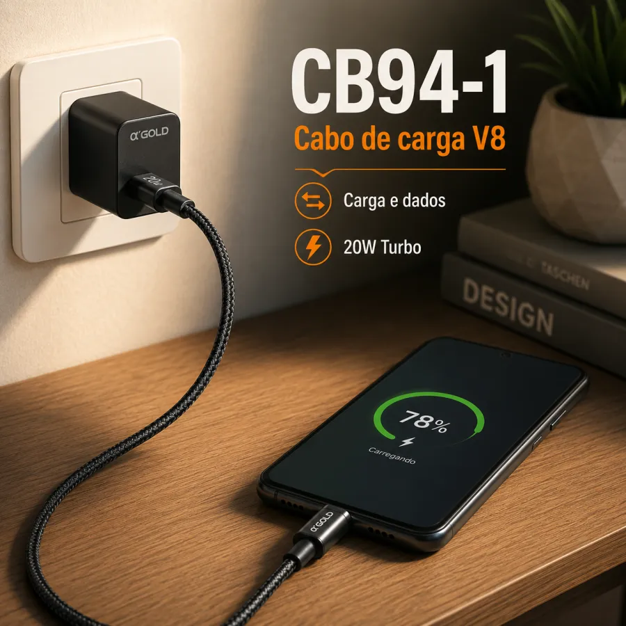 αGOLD 20W V8充电数据线 1米 黑色CB94-1
