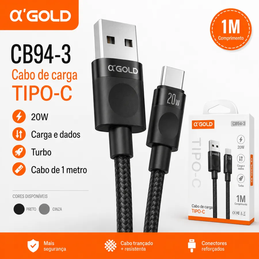 α-GOLD 1米20W TIPO-C充电数据线，适用于快速充电，CB94-3