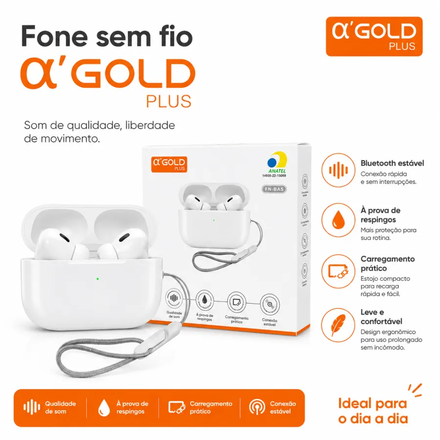 α GOLD Plus 蓝牙耳机，真无线，白色，带充电盒，高清音质