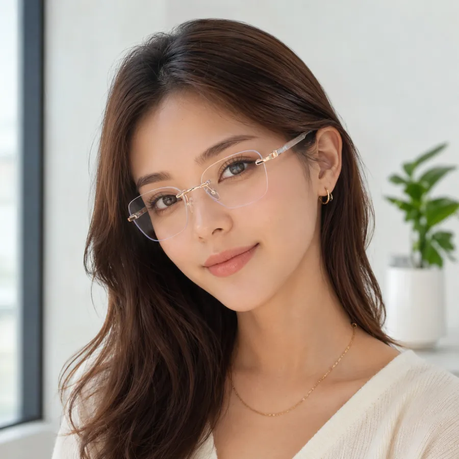 时尚透明框眼镜，金属边框，适合男女，轻便舒适