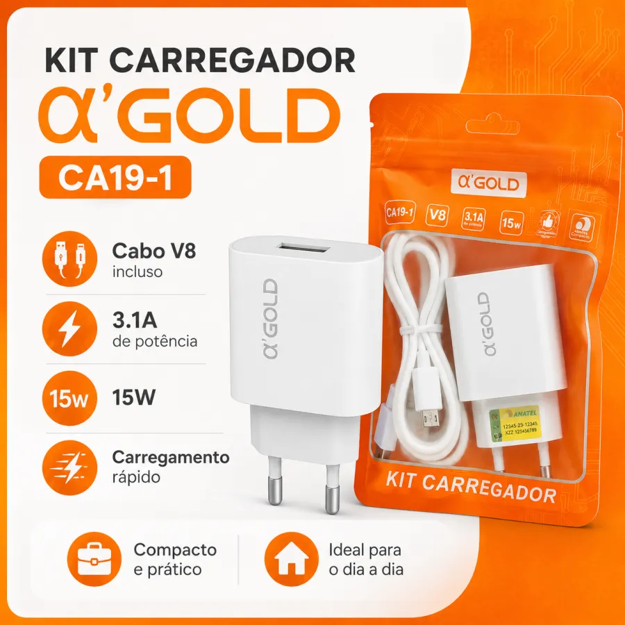 α'GOLD快充充电器套装，15W，CA-19-1，V8接口，包含数据线