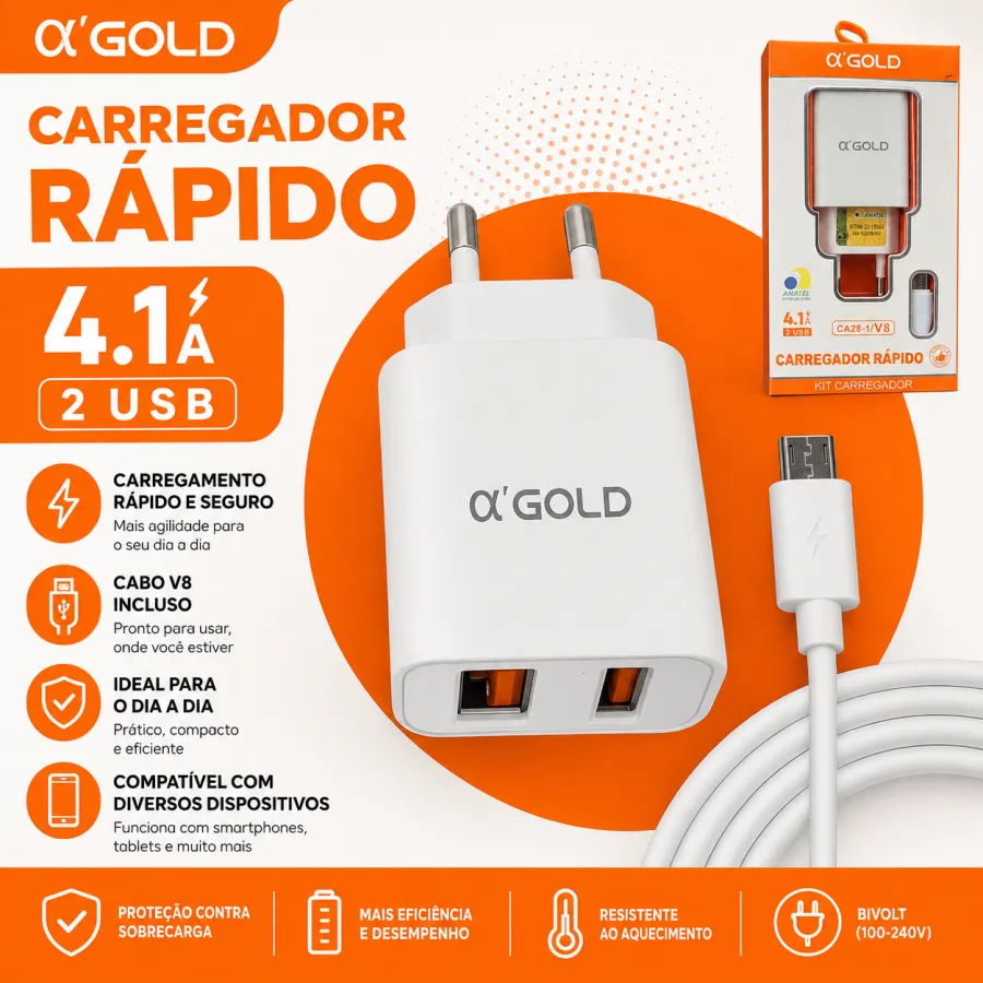 αGOLD 快速充电器套件，2个USB接口，4.1A，适用于多种设备