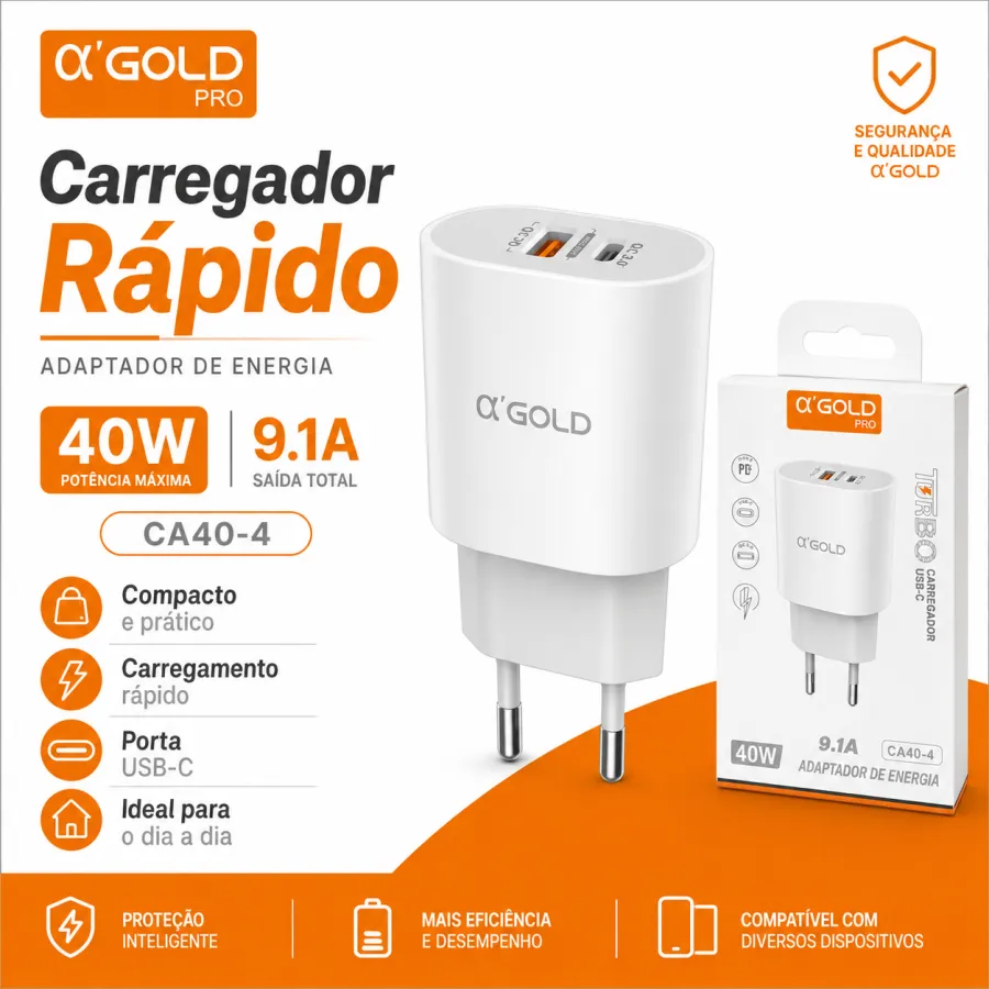 α GOLD PRO 40W快充适配器，9.1A，适用于多种设备
